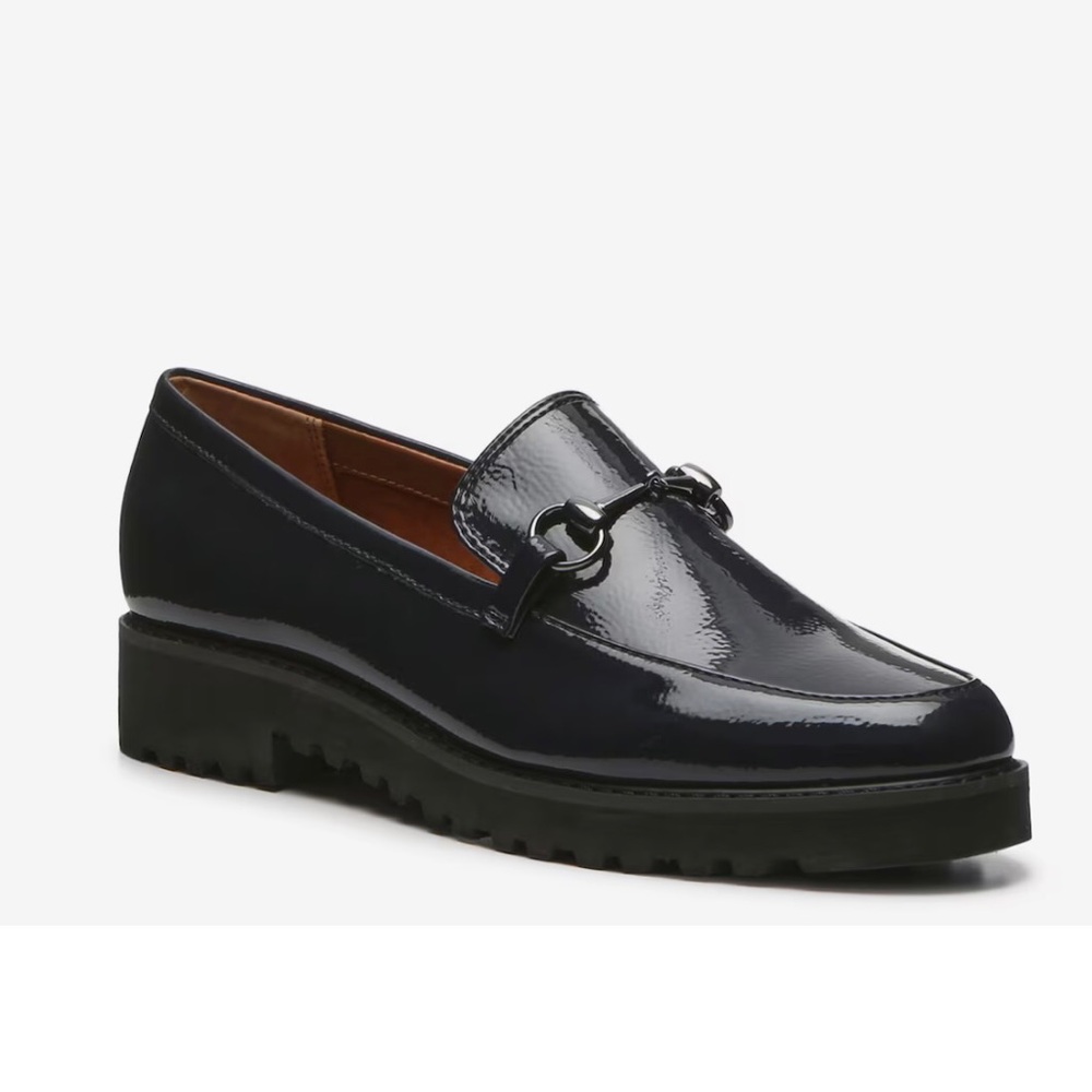 ✨ Franco Sarto Navy Patent Leather Loafers – Size 8.5 | Chunky Sole ✨